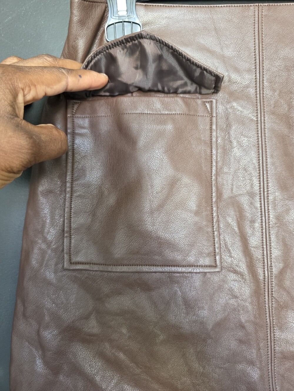 Black Tape Brown Faux Leather Mini Skirt Women's Small Zip Back Pocket Detail - Picture 3 of 8